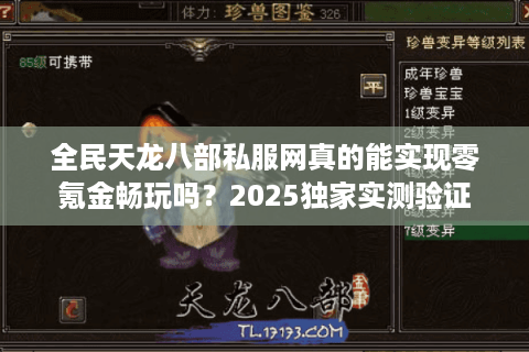 全民天龙八部私服网真的能实现零氪金畅玩吗?2025独家实测验证 全民天龙八部私服网真的能实现零氪金畅玩吗?2025独家实测验证