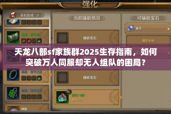 天龙八部sf家族群2025生存指南，如何突破万人同服却无人组队的困局？
