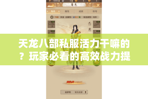 天龙八部私服活力干嘛的？玩家必看的高效战力提升攻略