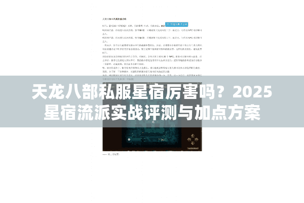 天龙八部私服星宿厉害吗？2025星宿流派实战评测与加点方案