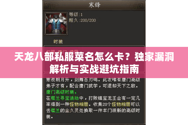 天龙八部私服菜名怎么卡？独家漏洞解析与实战避坑指南