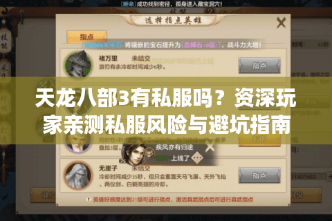 天龙八部3有私服吗？资深玩家亲测私服风险与避坑指南