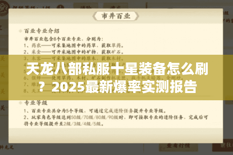 天龙八部私服十星装备怎么刷？2025最新爆率实测报告