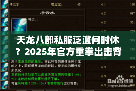 天龙八部私服泛滥何时休?2025年官方重拳出击背后真相 天龙八部私服泛滥何时休?2025年官方重拳出击背后真相