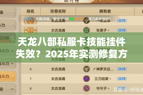 天龙八部私服卡技能挂件失效?2025年实测修复方案公开 天龙八部私服卡技能挂件失效?2025年实测修复方案公开