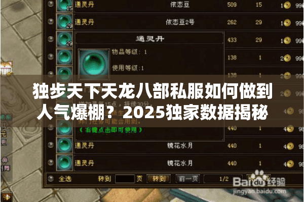独步天下天龙八部私服如何做到人气爆棚？2025独家数据揭秘