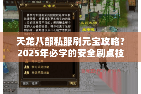 天龙八部私服刷元宝攻略？2025年必学的安全刷点技巧