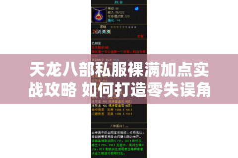 天龙八部私服裸满加点实战攻略 如何打造零失误角色属性？