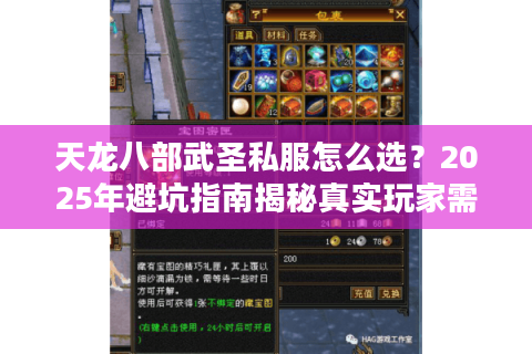 天龙八部武圣私服怎么选？2025年避坑指南揭秘真实玩家需求
