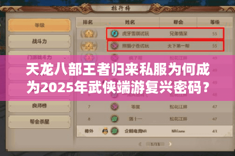 天龙八部王者归来私服为何成为2025年武侠端游复兴密码？