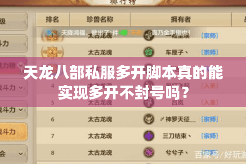 天龙八部私服多开脚本真的能实现多开不封号吗？