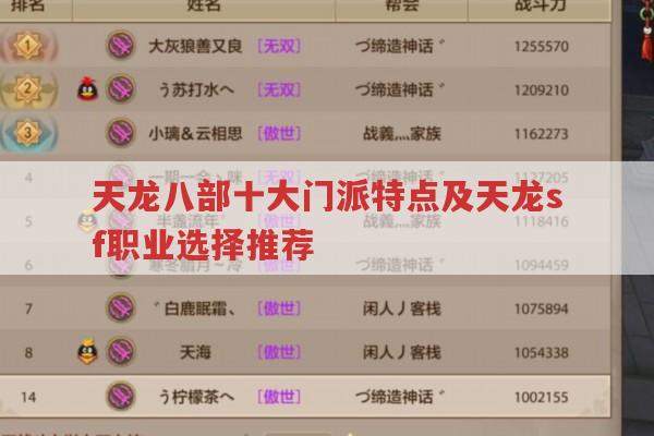天龙八部游戏,各门派特色及天龙sf职业选择攻略
