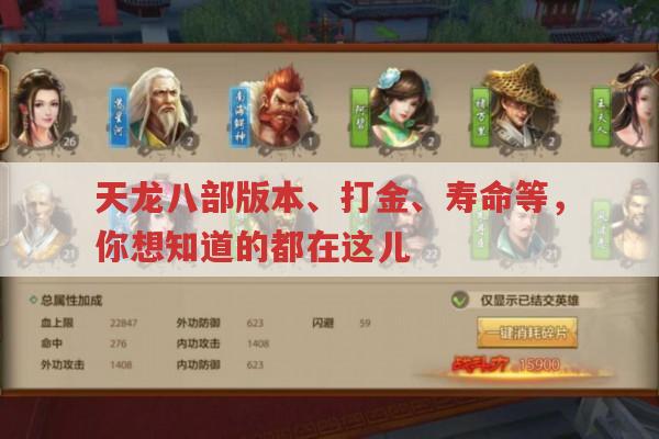 天龙八部,版本、打金、寿命与级别,你知道多少?